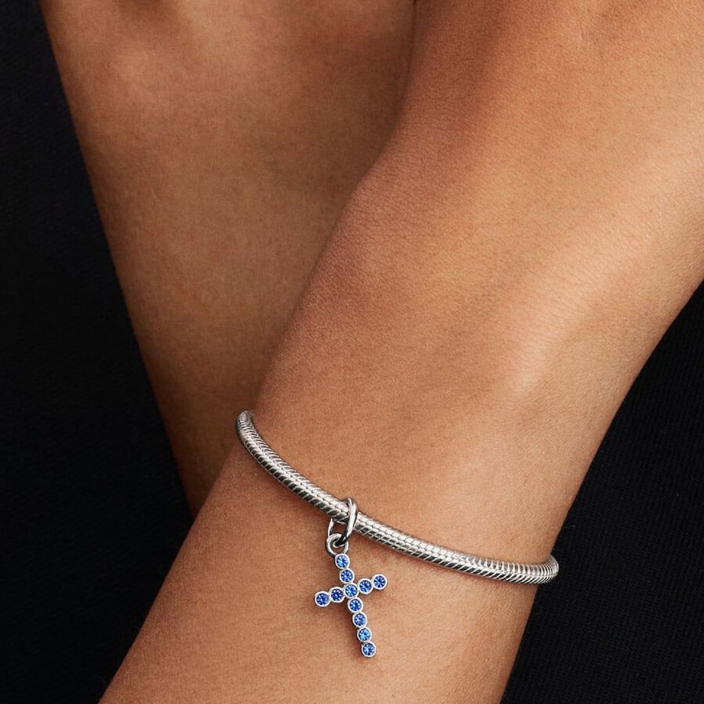 Pandora Sterling Silver Blue Cubic Zirconia Cross Dangle Charm