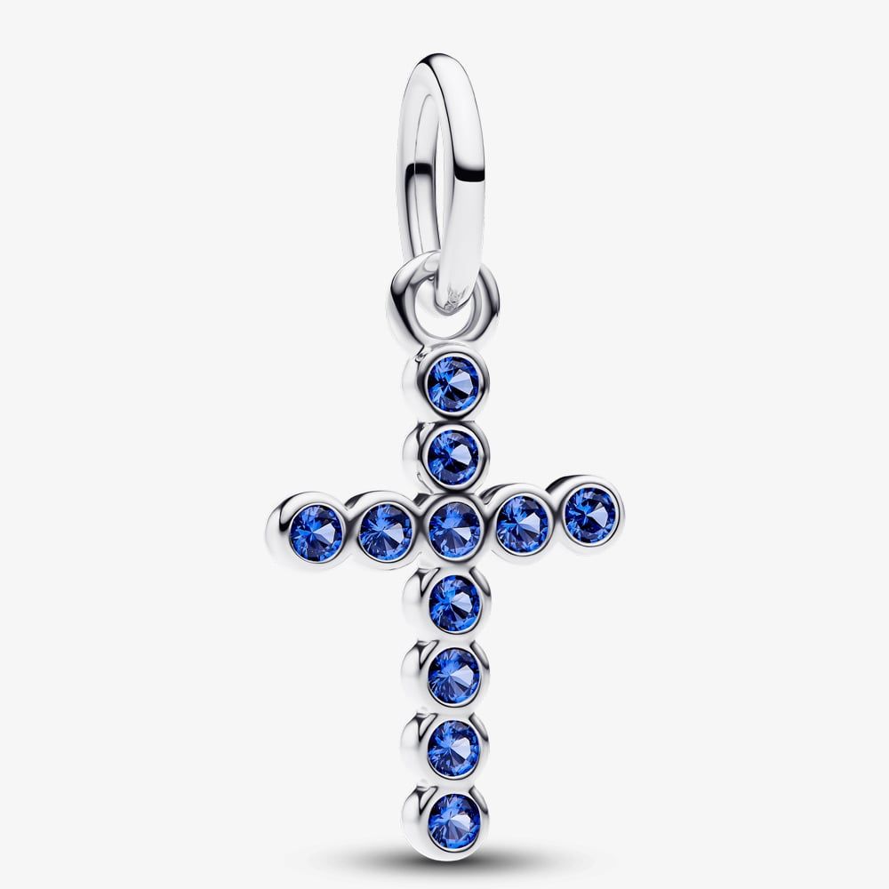 Pandora Sterling Silver Blue Cubic Zirconia Cross Dangle Charm