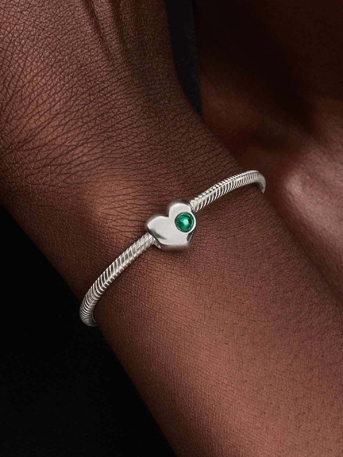 Pandora Engravable Green Stone Heart Charm