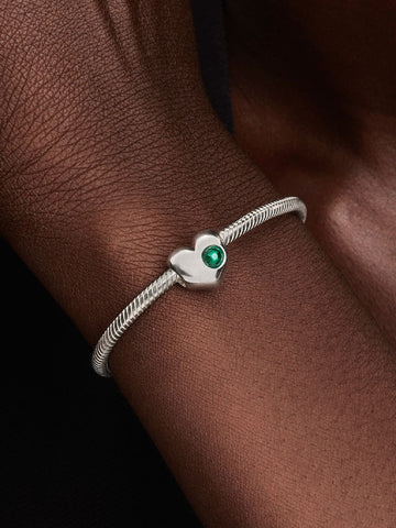 Pandora Engravable Green Stone Heart Charm