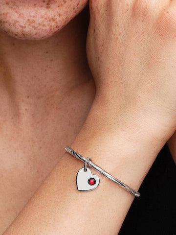 Pandora Engravable Heart Red Stone Dangle Charm