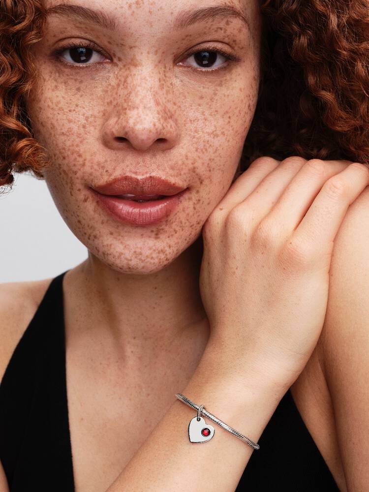 Pandora Engravable Heart Red Stone Dangle Charm