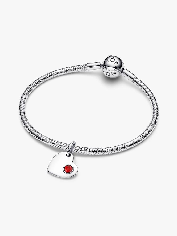 Pandora Engravable Heart Red Stone Dangle Charm