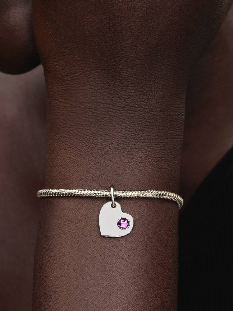 Pandora Engravable Heart Purple Stone Dangle Charm