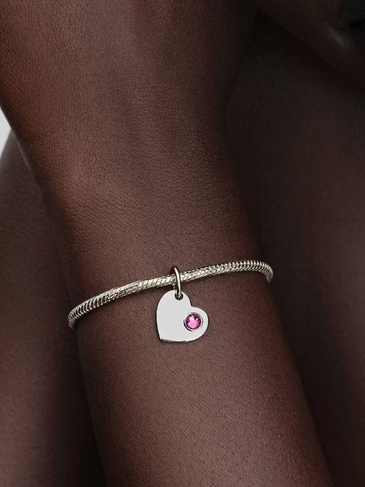 Pandora Engravable Heart Pink Stone Dangle Charm