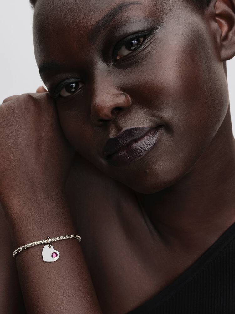 Pandora Engravable Heart Pink Stone Dangle Charm