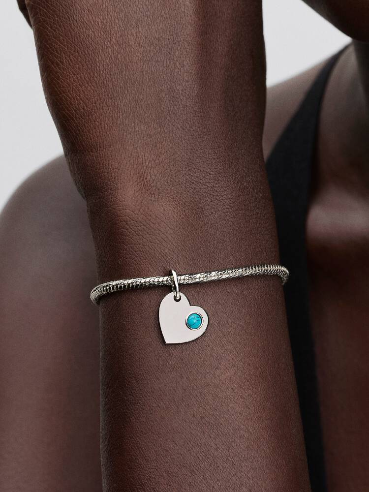 Pandora Engravable Heart Turquoise Blue Stone Dangle Charm