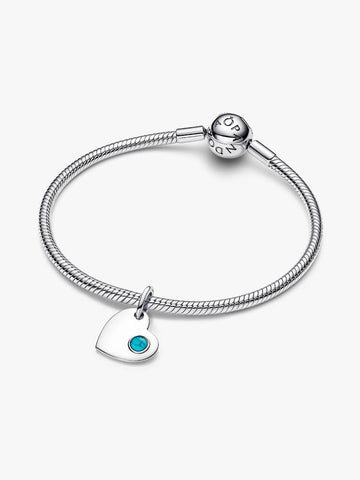 Pandora Engravable Heart Turquoise Blue Stone Dangle Charm