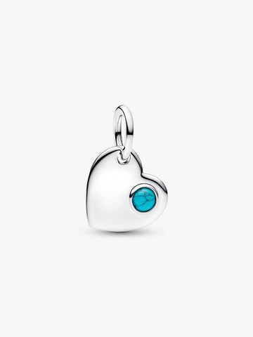 Pandora Engravable Heart Turquoise Blue Stone Dangle Charm