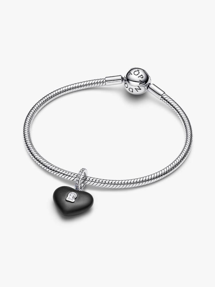 Pandora Matte Black Ceramic Heart Padlock Dangle Charm