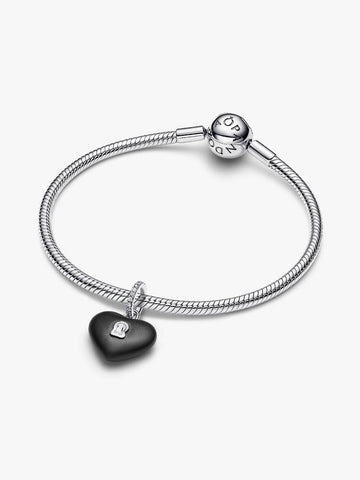 Pandora Matte Black Ceramic Heart Padlock Dangle Charm
