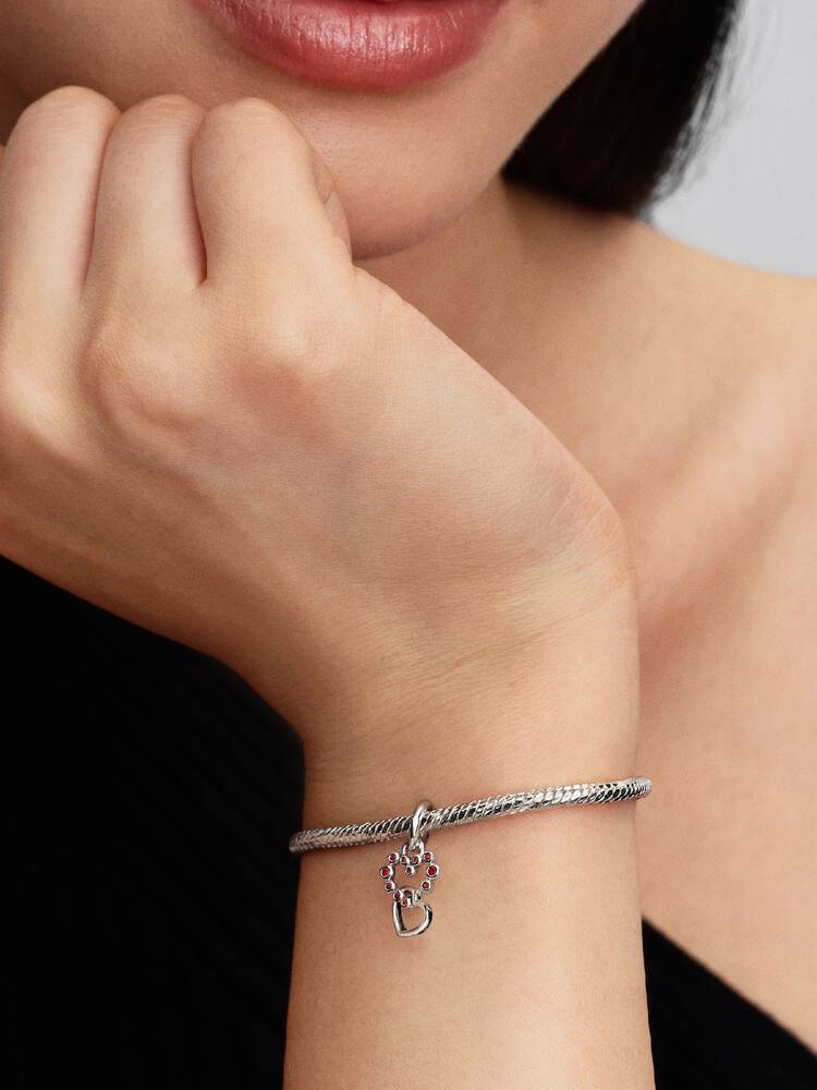 Pandora Connected Hearts &amp; Red Stones Dangle Charm