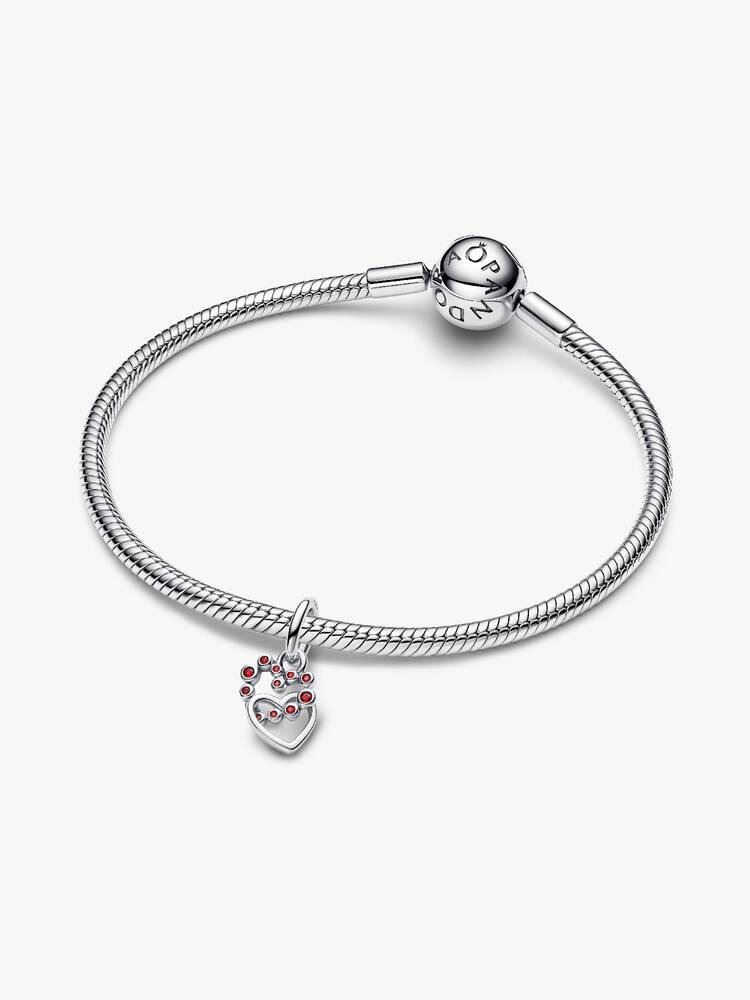 Pandora Connected Hearts &amp; Red Stones Dangle Charm