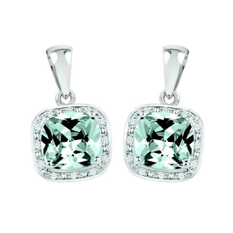 March Birthstone Earring with Diamond Accent set in Sterling Silver 8465039