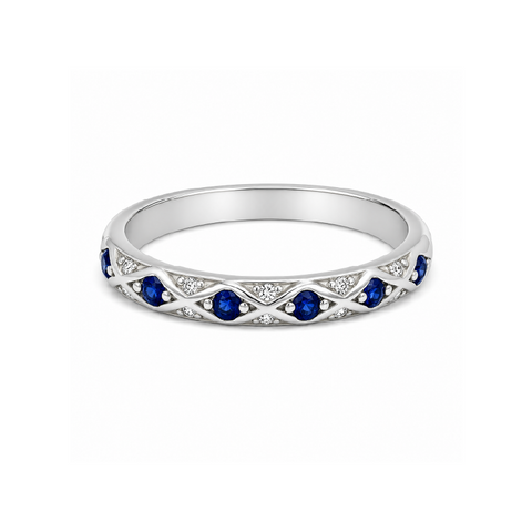 Sterling Silver White Gold Plated CZ Blue Ring