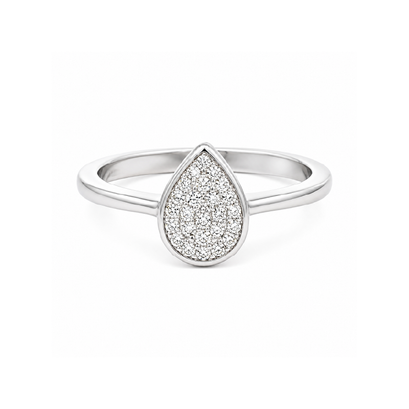 Sterling Silver White Gold Plated CZ Pear Pave Ring