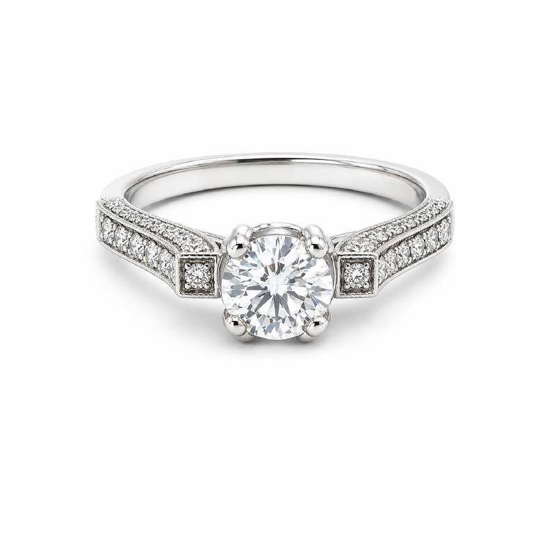 1.16TDW 18K White Gold Diamond Bridal Ring