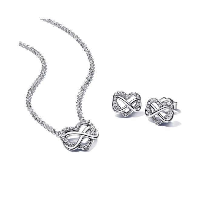 Pandora Infinity Heart Stud Earrings and Collier Necklace Gift Set