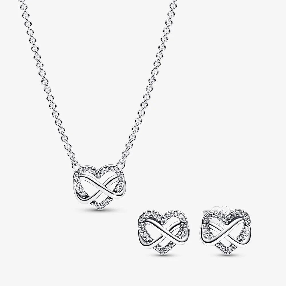 Pandora Infinity Heart Stud Earrings and Collier Necklace Gift Set