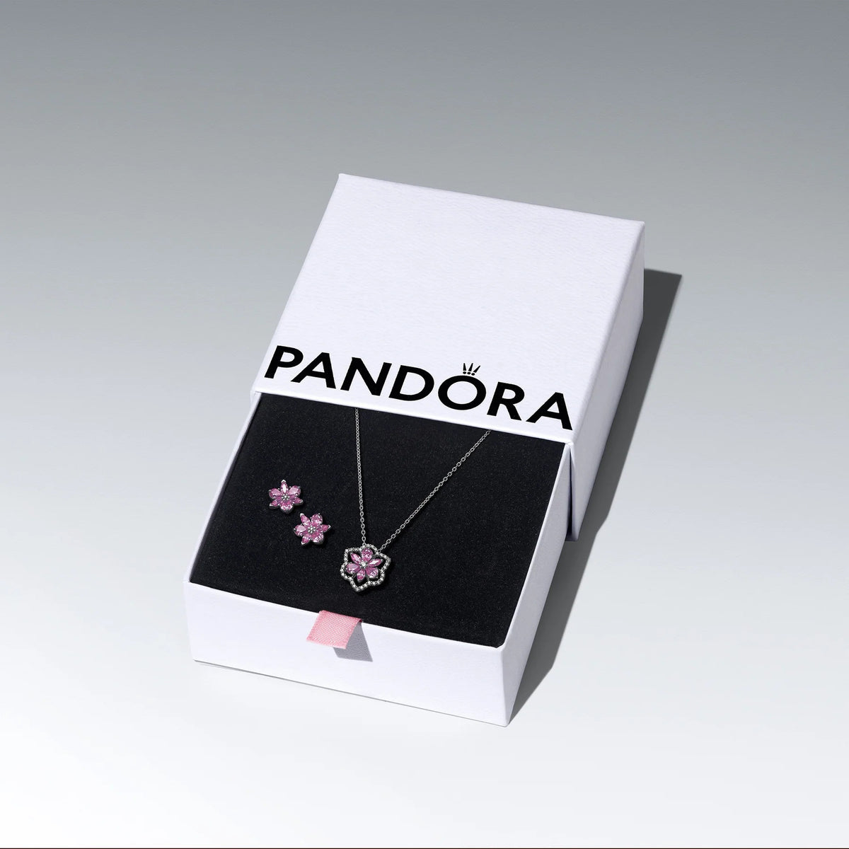 Pandora Herbarium Sparkling Pink Flower Jewelry Gift Set