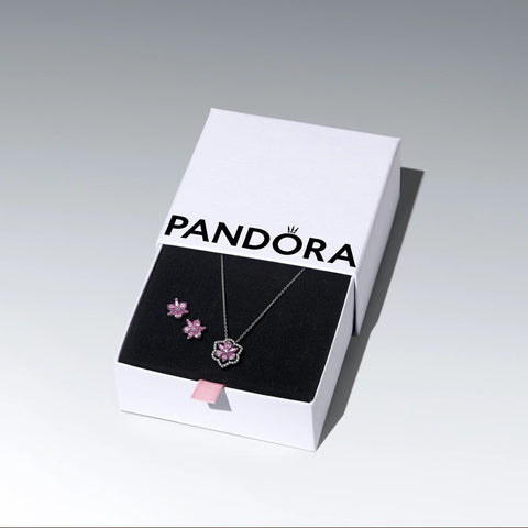 Pandora Herbarium Sparkling Pink Flower Jewelry Gift Set