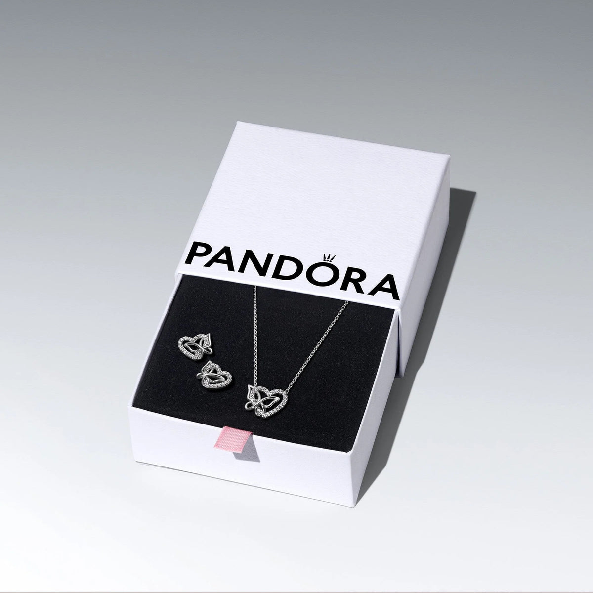 Pandora Timeless Silver Entwined Heart and Butterfly Jewelry Gift Set