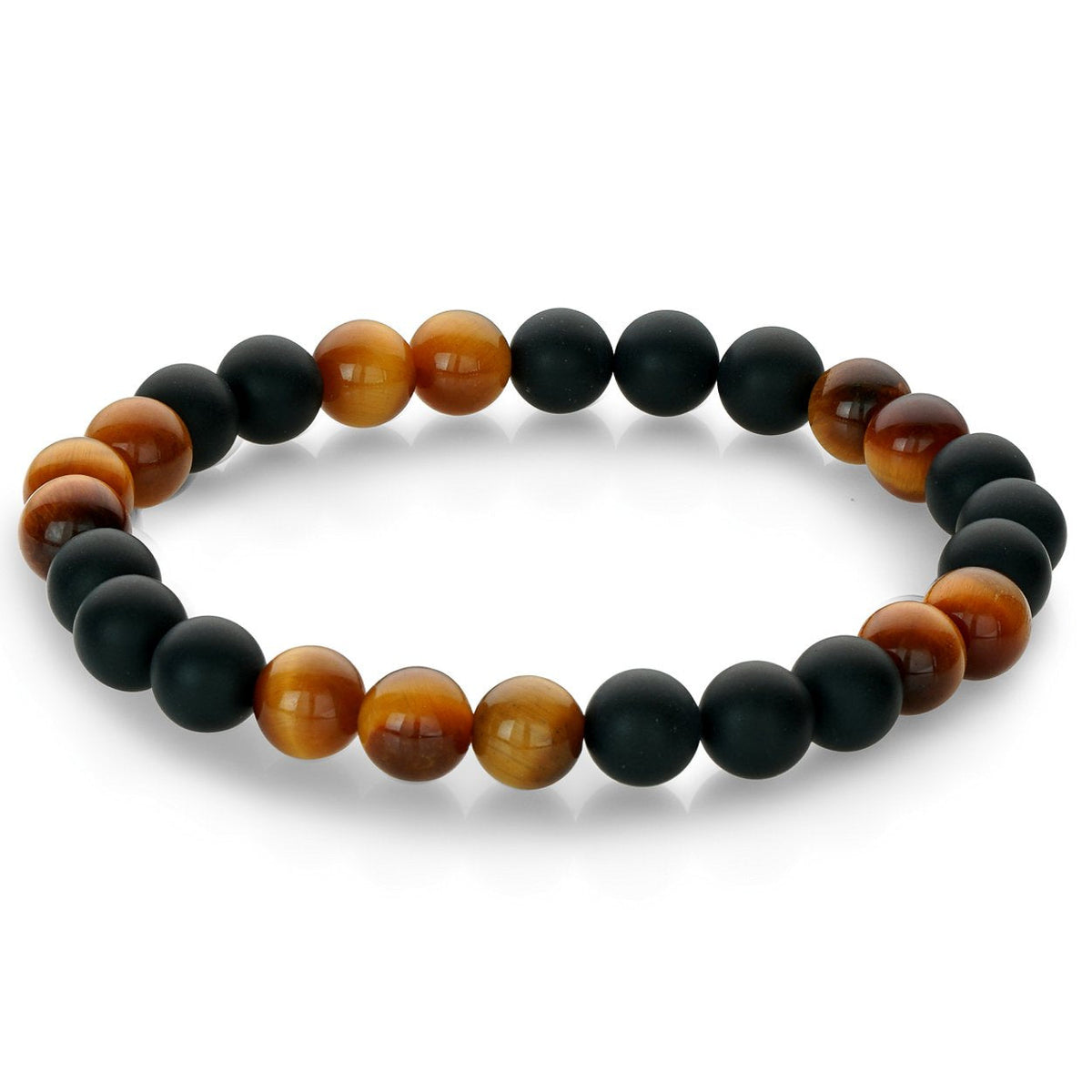 Yellow Tiger’s Eye &amp; Black Onyx 8MM 25 Bead Bracelet