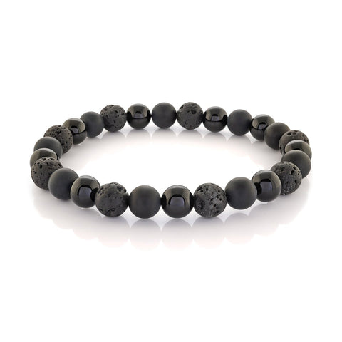 Black Matte Onyx & Lava 8mm 25 Bead Bracelet