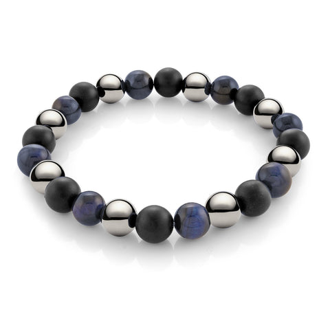 Blue Tiger’s Eye, Hematite & Matte Onyx Beaded Bracelet