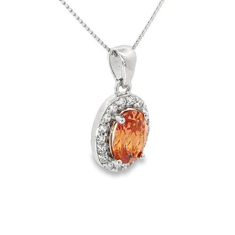 November Birthstone Yellow Color CZ Oval Pendant in Sterling Silver