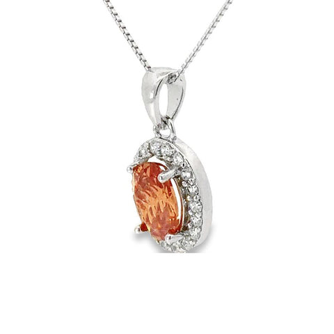 November Birthstone Yellow Color CZ Oval Pendant in Sterling Silver