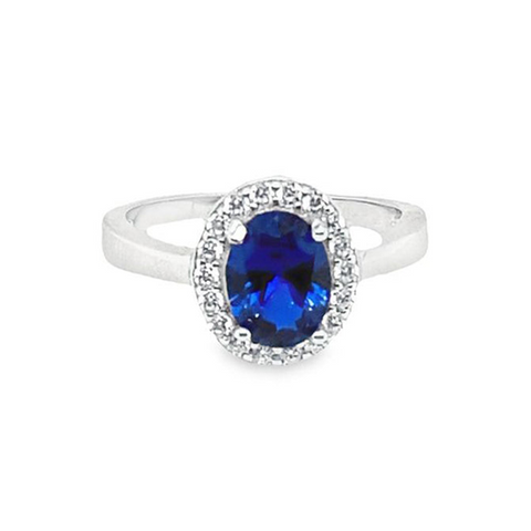 September Birthstone Sapphire Color CZ Ring in Sterling Silver