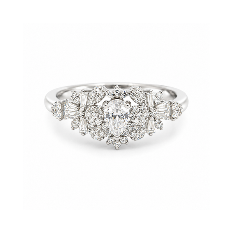 Sterling Silver White Gold Plated Fancy 4-Piece Bridal Set