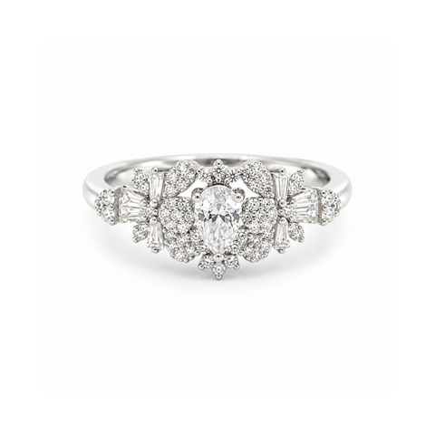 Sterling Silver White Gold Plated Fancy 4-Piece Bridal Set