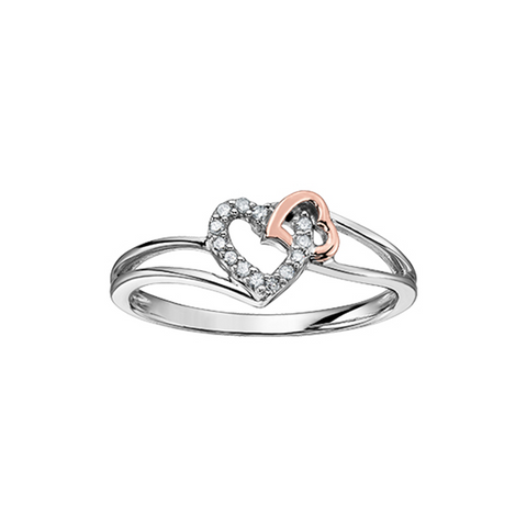 10K White & Rose Gold 0.05TDW Diamond Heart Ring