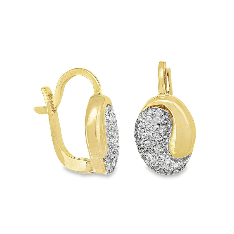 10k Yellow Solid Gold Fancy CZ French Back Earrings