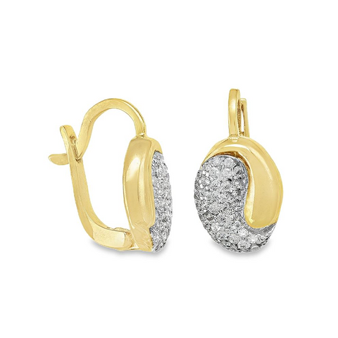 10k Yellow Solid Gold Fancy CZ French Back Earrings