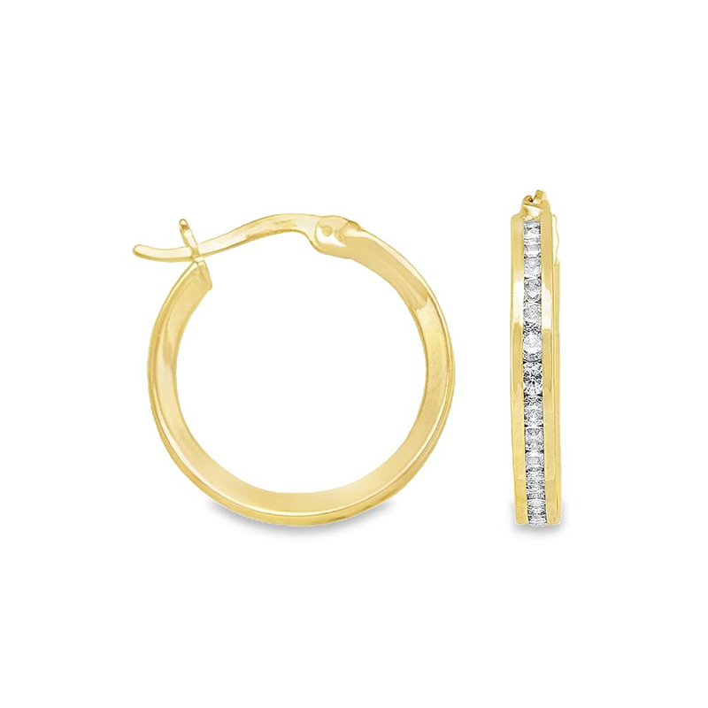 10k Yellow Solid Gold CZ Round Hoop Earrings