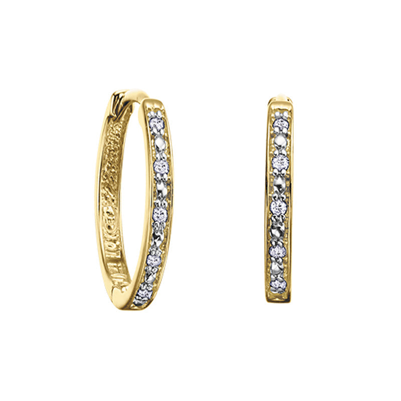 0.10 TDW Diamond 10K Yellow Gold Hoop Earrings