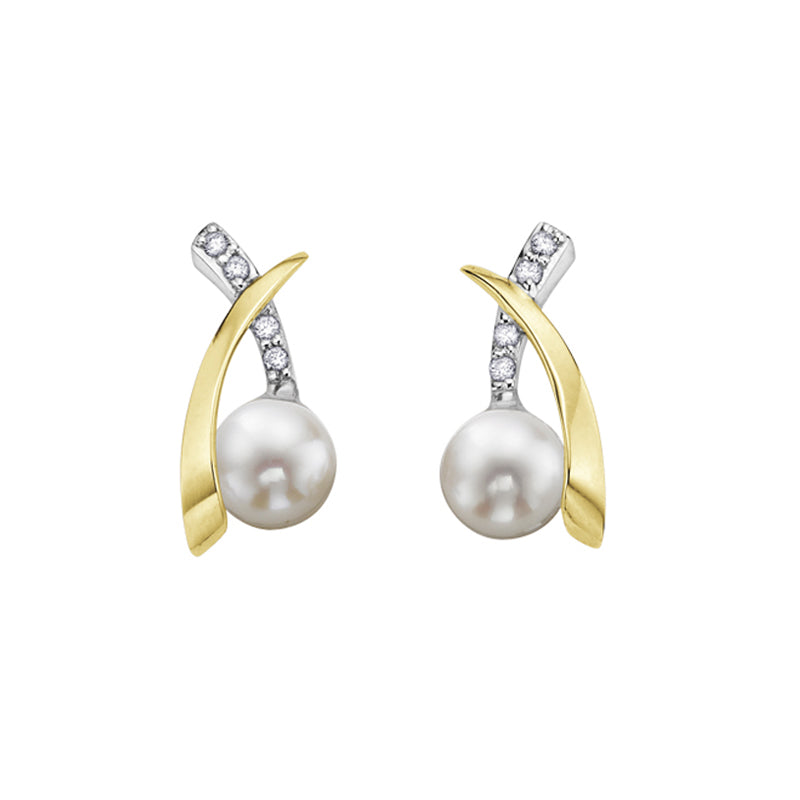 10K Yellow Gold 0.04TDW Diamond &amp; 5MM Freshwater Pearl Earrings