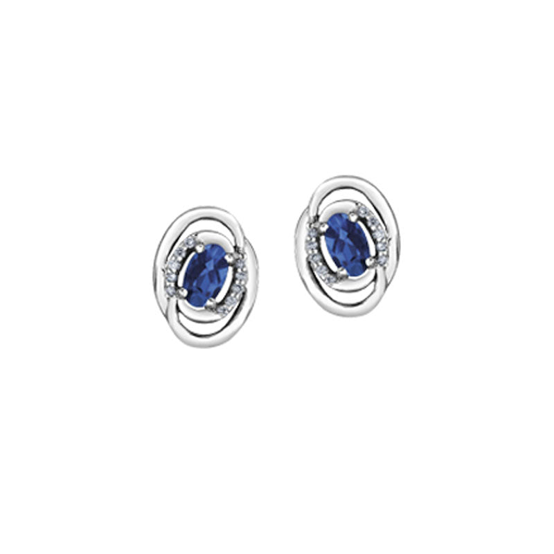 10K White Gold 0.05TDW Diamond &amp; Sapphire Earrings