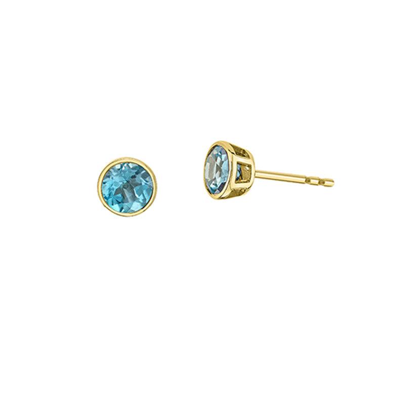 10K Yellow Gold 5mm Blue Topaz Earrings
