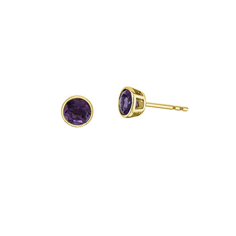 10K Yellow Gold 5mm Amethyst Earrings