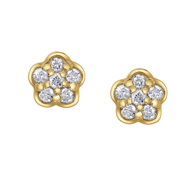 10K Yellow Gold 0.12TDW Diamond Floral Earrings