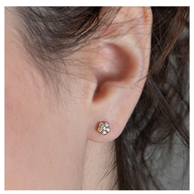 10K Yellow Gold 0.12TDW Diamond Floral Earrings