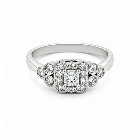 14K White Gold 0.38TDW Halo Diamond Engagement Ring
