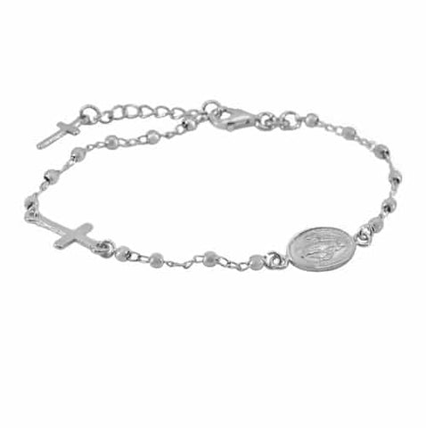 Sterling Silver White Gold Plated Rosary 7.5