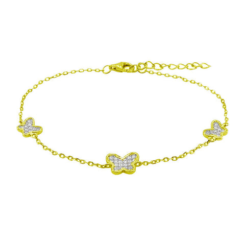 Sterling Silver Gold Plated CZ Butterfly Bracelet