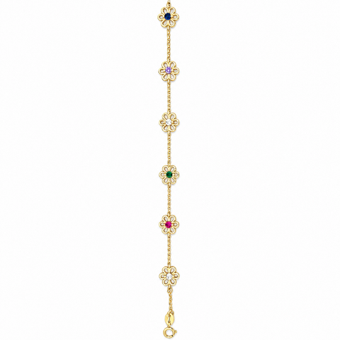 Sterling Silver Yellow Gold Plated CZ Coloured Flower Bracelet
