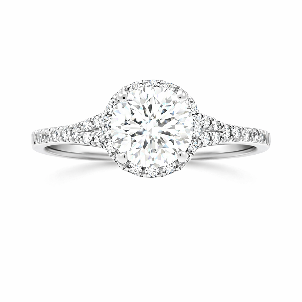 1.42 TDW Lab-Grown Diamond Halo Engagement Ring Set with 10K White Gold
